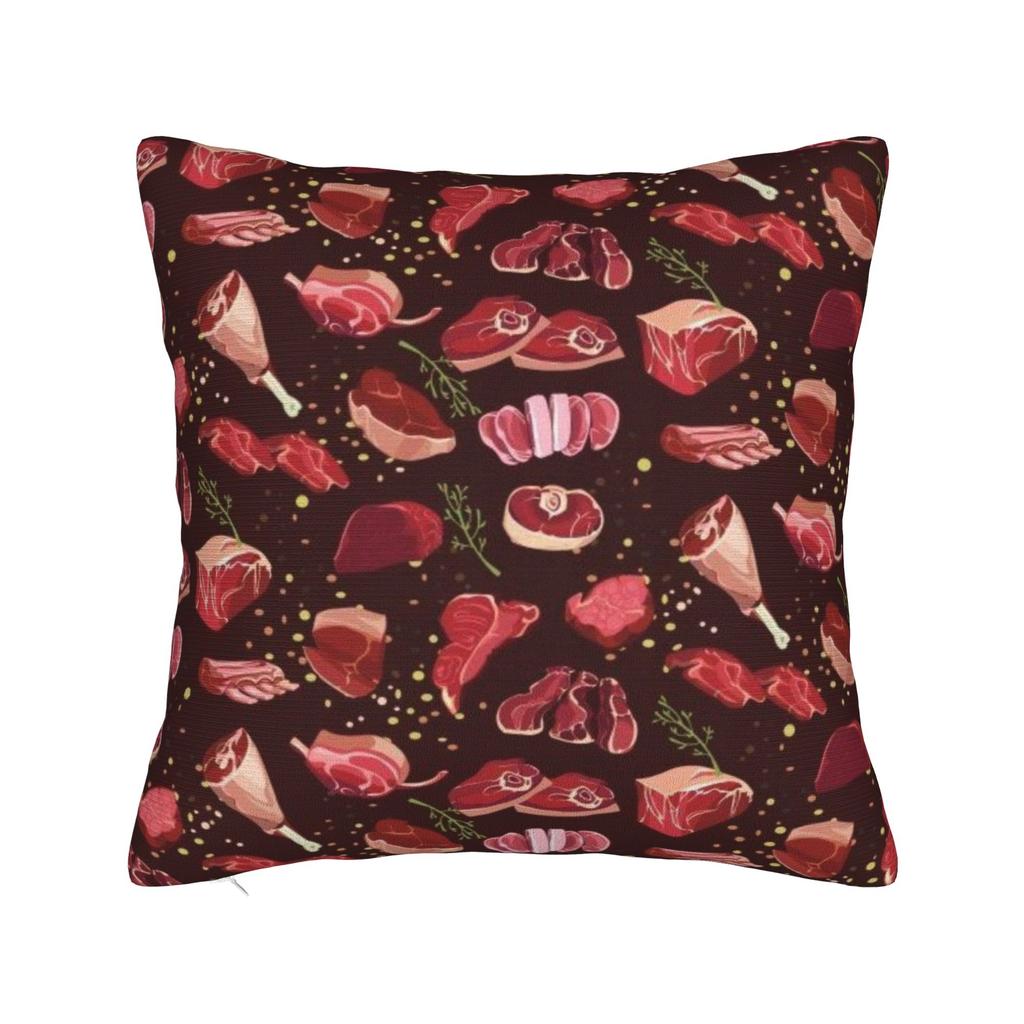 Funny Meat Pattern Beef Pillowcase Merch Printing Cushion Cover Throw Pillow Cover Seat Decor Square Multi-Size
