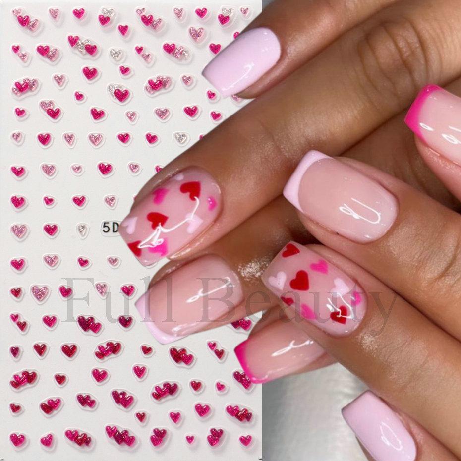 Nail Art Stickers Romantic Valentine's Day Mini Colorful Heart Embossed Three-dimensional Adhesive Nail Stickers
