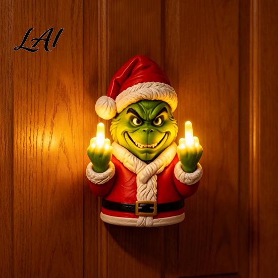 Funny Gesture Bedroom Decor Christmas LED Finger Lighted Middle Wall Decor Sculpture Humorous Home Decorations Battery Operated Holiday Decoration