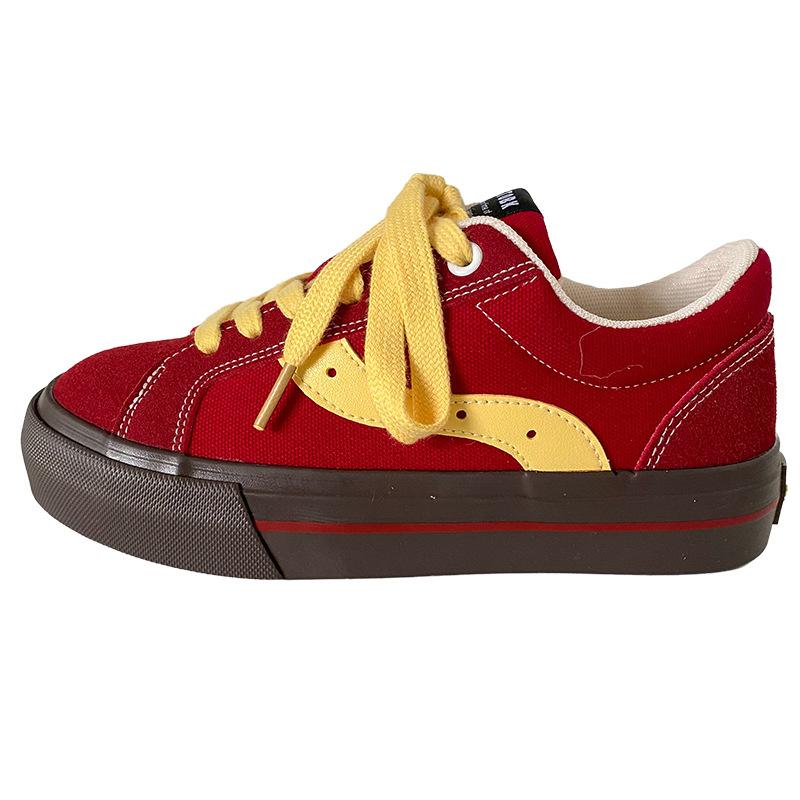 

B-9282 latex insole/pair of shoelaces/thick baseplate shoes women s shoes canvas shoes 2024 new Hong Kong style retro niche 35 красный