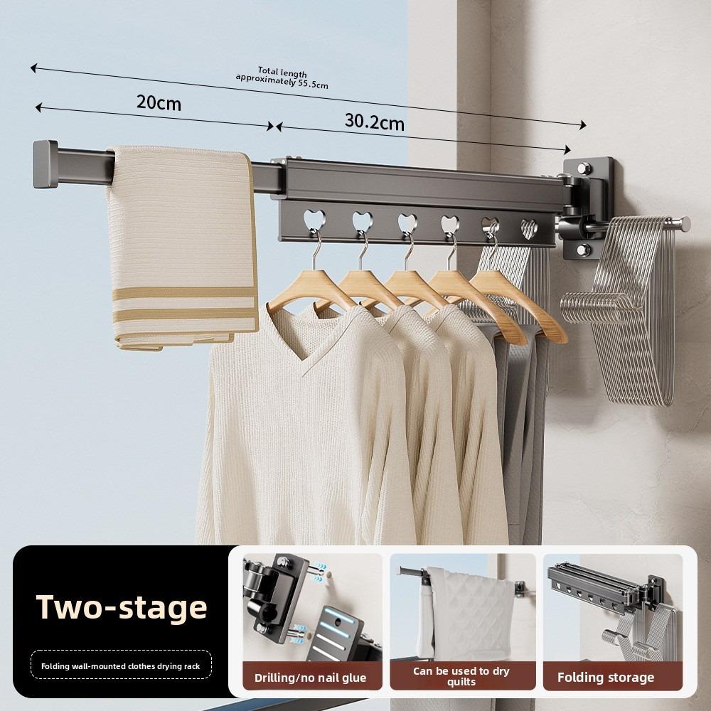 Foldable Clothes Drying Rack, Wall Mounted Retractable Laundry Hanger for Balcony Bathroom Window, Space Saving Stainless Steel