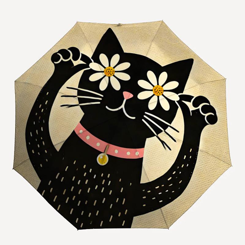 

1PC Cat Flowers Automatic Folding Umbrella Automatic Open/Close, Automatic Folding, 8-Rib Durable Frame, Portable Travel Umbrella S10735