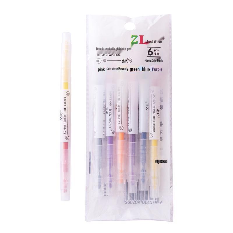 Morandi Double-Ended Highlighter Pen - Eye-Safe Macaron Colors for Students