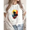 Women Casual Short Sleeve T Shirt White Black Horse And Moon Print For Everyday Wear