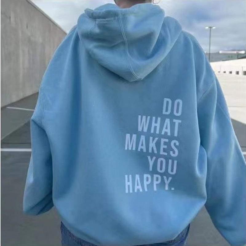 Womens Hooded Sweatshirt Streetwear Loose Fit Long Sleeve Printed Pullover Casual Top