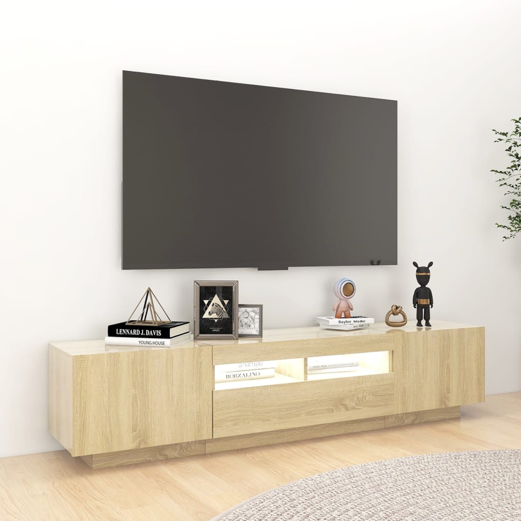 Vidaxl Szafka Tv Z Oświetleniem Led, Kolor Dąb Sonoma, 180X35X40 Cm