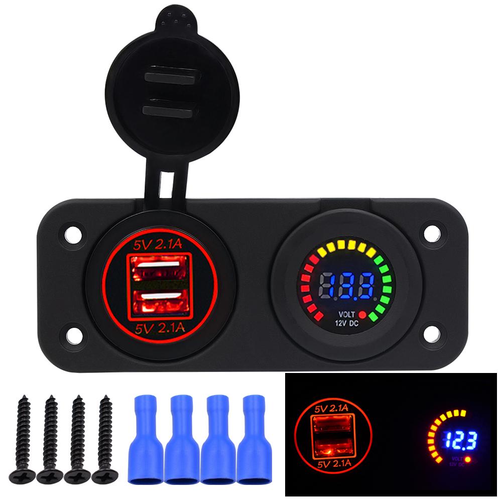 12 V LED Duel Auto 2 USB-Port Ladegerät mit DC Voltmeter Digital Auto/Motorrad/Boot Zigarettenanzünder Buchse Splitter