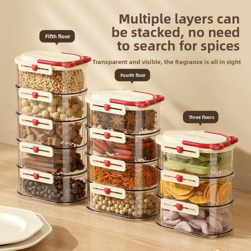 Food Storage Container With Sealed Lids For Kitchen Organization And Spice Preservation