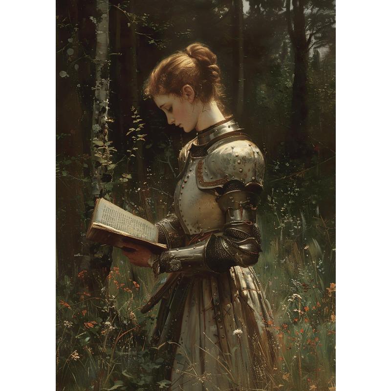Vintage Dark Academia Medieval Knight in Wildflower Meadow Fantasy Sword Poster Canvas Painting Wall Art Pictures Home
