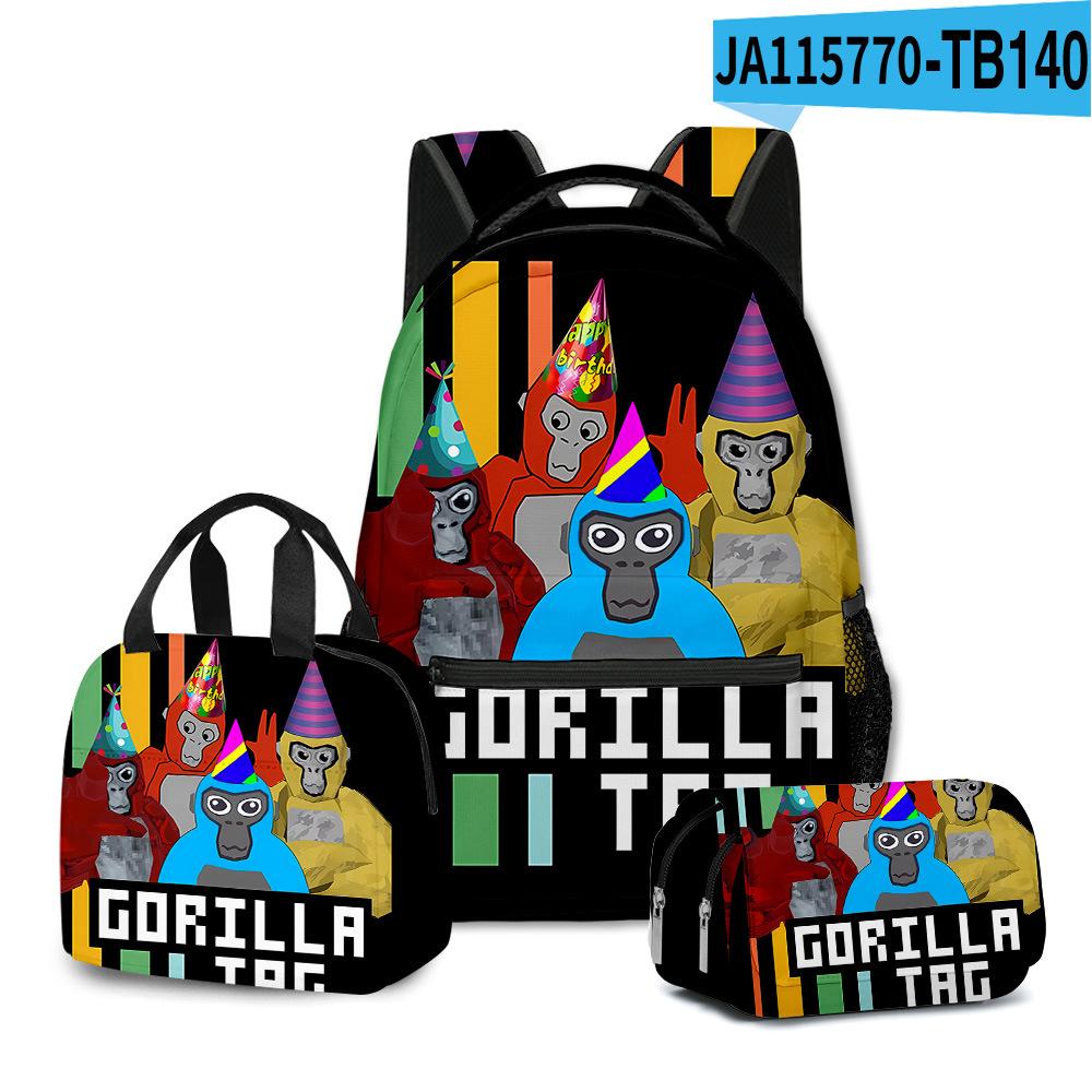 Mode Nieuwigheid Mode Cool Gorilla tag 3D Geprint 3 stuks/Set Student Schooltassen Laptop Dagrugzak Rugzak Lunchtas Etui