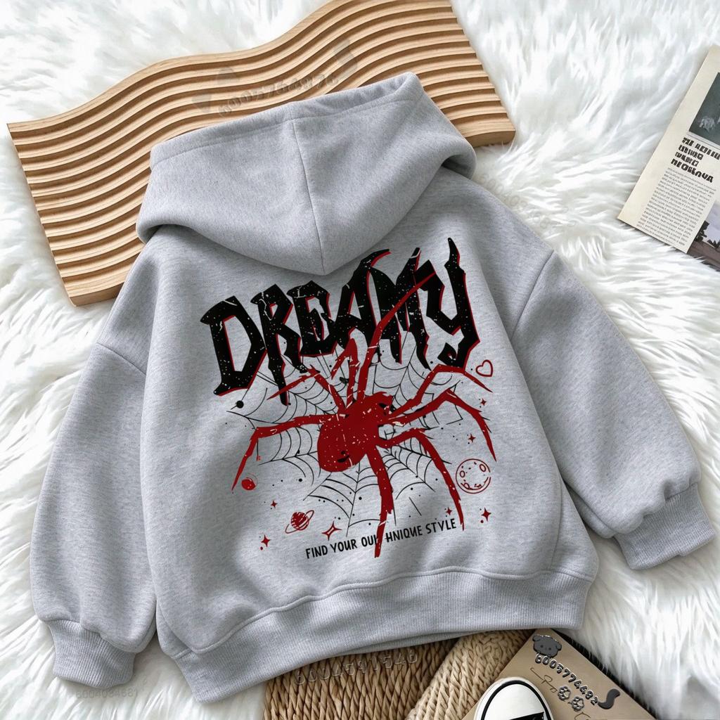 Latest autumn and winter collection Style Kids Fleece Hoodie Spider Back Print Warm Breathable Loose Sweatshirt