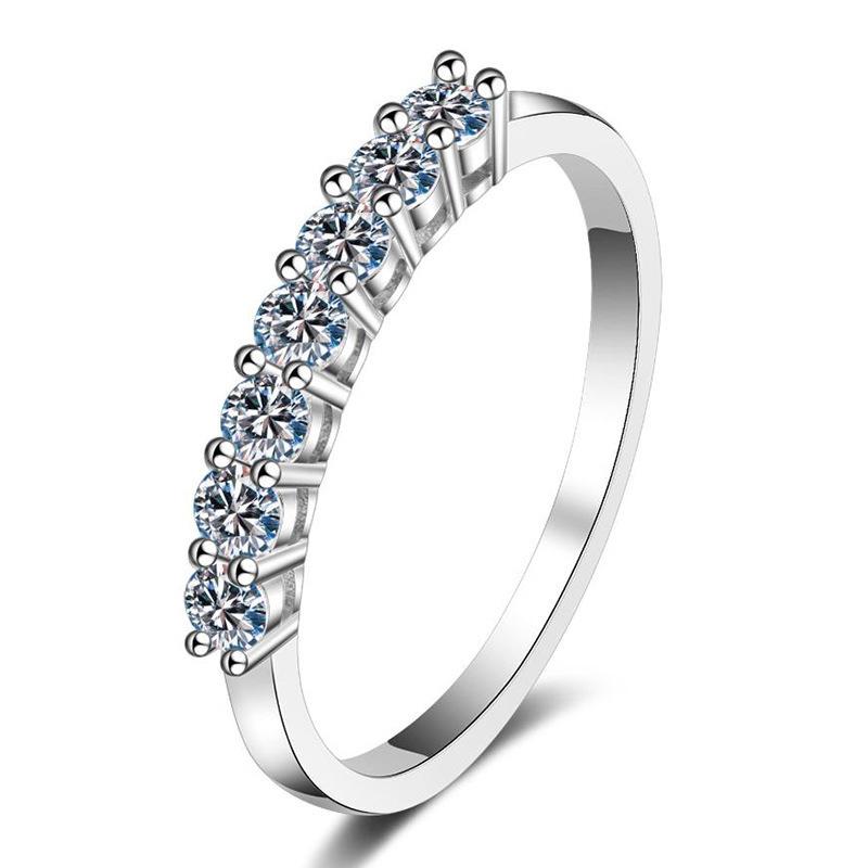 s925 sterling silver moissanite ring for women's T family starlight row ring princess seven rows diamond ring 70 points light luxury holiday gift