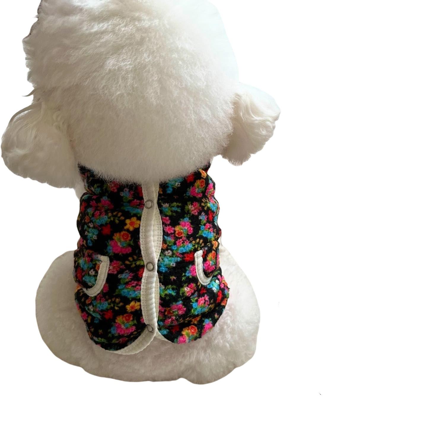 

Autumn Winter Warm Pet Dog Fleece Vest White Black Floral Cotton Clothing Bichon Frise Teddy Clothes For Small Medium Dogs Cats XS чорний