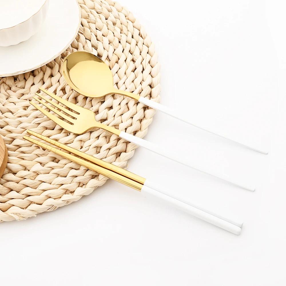 36 ks Černozlatá sada příborů Nůž Vidlička Lžíce Hůlky Sada nádobí Nerezové ocelové dortové vidličky Čajové lžičky Stolní nádobí Příbory