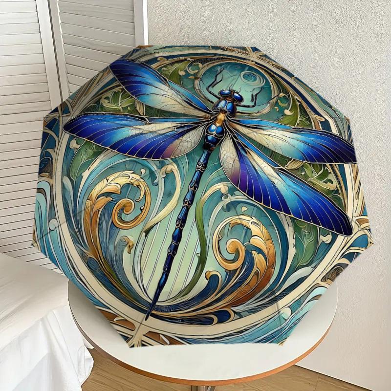 1pc Dragonfly Art Nouveau Automatic Open/Close Umbrella with Windproof, 8-Rib Sturdy Canopy, Durable Ribs, Fashionable Design1256A