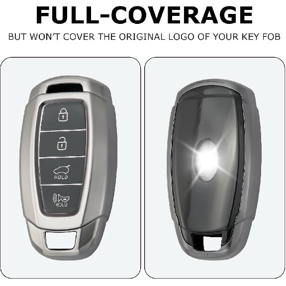 for Hyundai Key Fob Cover, 4-Button, Keychain Accessories for 2018- Kona, Azera, Elantra GT, Santa Fe, Veloster, Venue