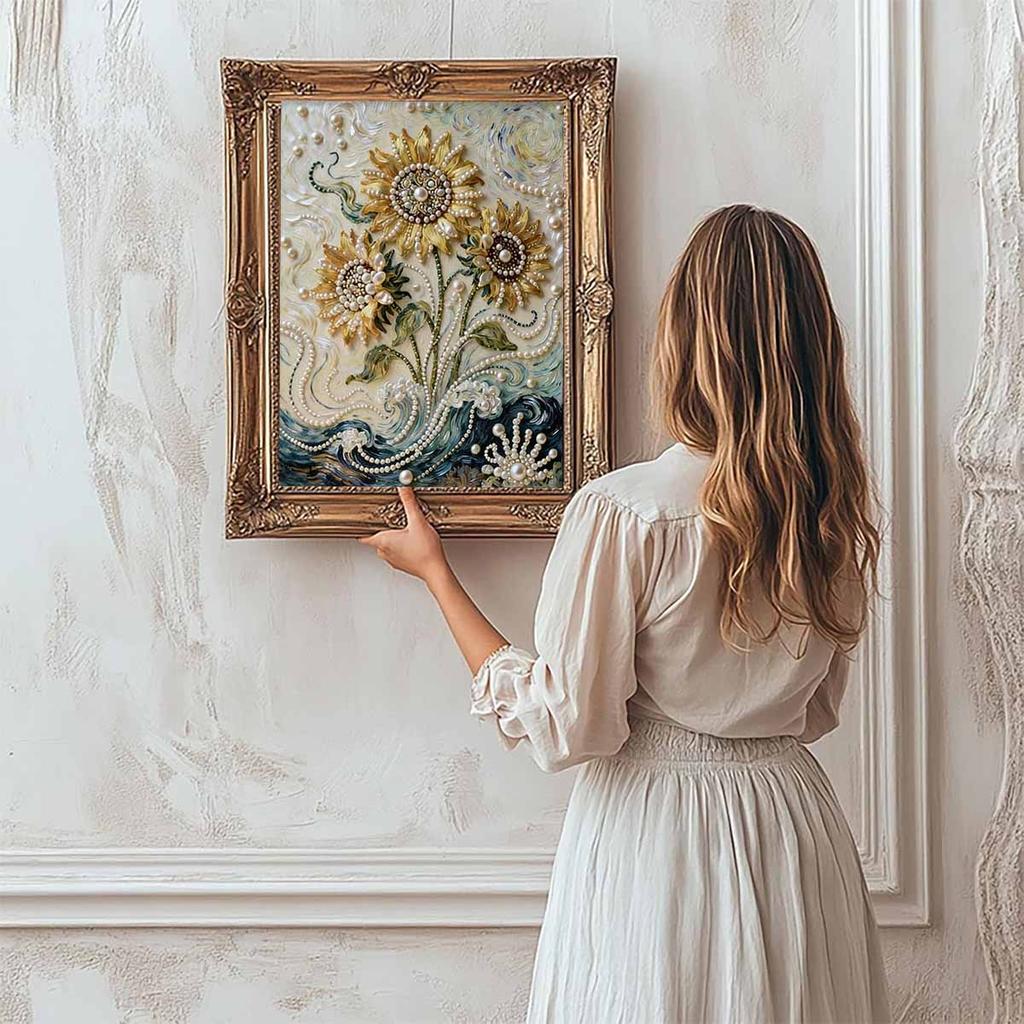 Pearl The Charming Sunflowers DIY Diamond Art Kits 15.7x19.6inch Gem Art Diamond Painting Kits Without Frame for Adults Gift Idea Home Wall Decor