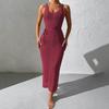 European Style Holiday Beach Knit Cover-up Dress - Backless and Hollow Out Design for Women, 2026