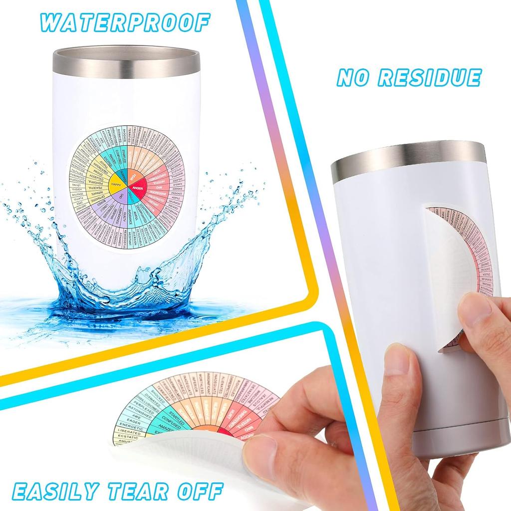 6 Pieces Feelings Wheel Chart Stickers 6 Inches 3.2 Inches Vinyl Emotion Decal Therapy Office Decor Mental Color School Chart for Car Social Worker