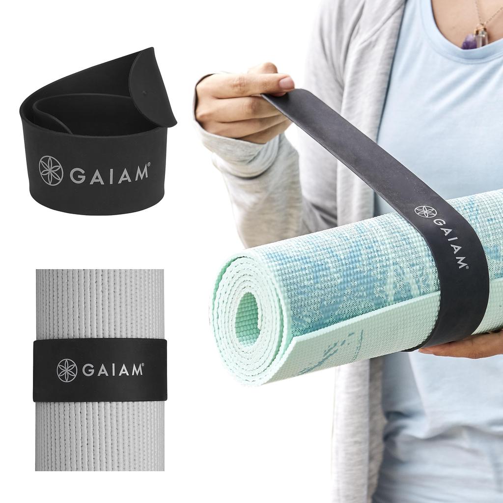 Gaiam Yoga Mat Strap Slap Band Keep your mat securely Fits most mat sizes long x - wrapped. (20" 1.5" wide). Black.