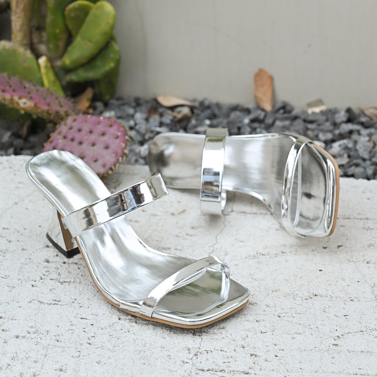 

Summer new temperament square head cover toe high heels women s foreign trade 2025 large size special-shaped heel sexy European and American cool 41