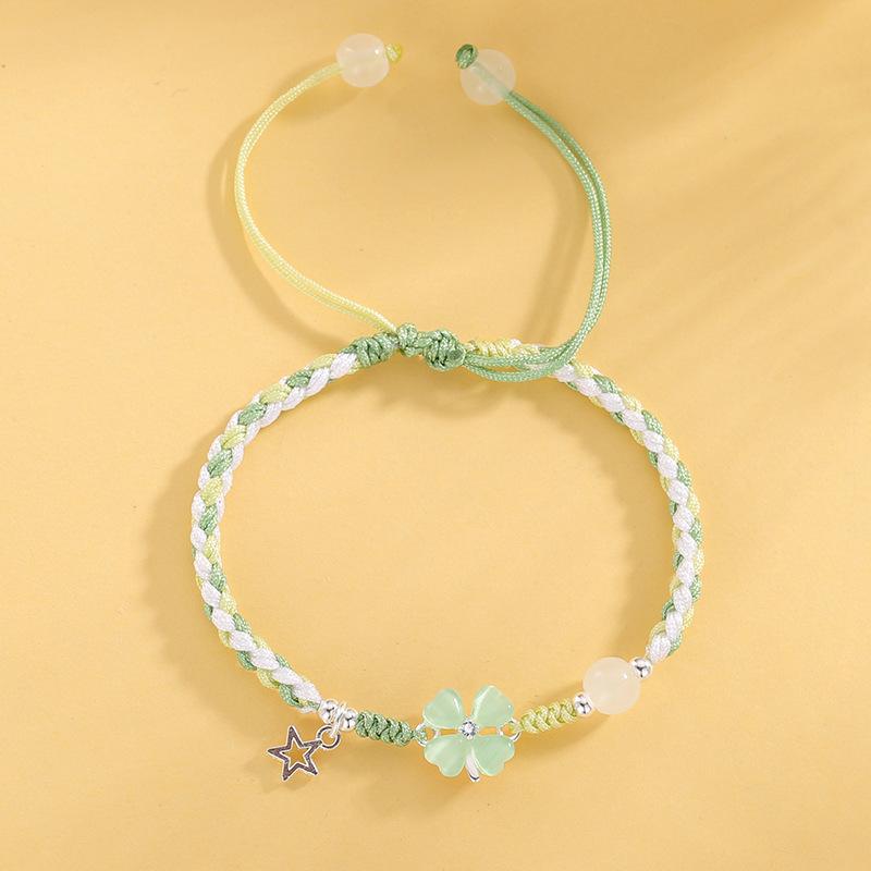 Four-leaf clover star braided hand rope bracelet simple and versatile lucky four-leaf clover bracelet sweet jewelry