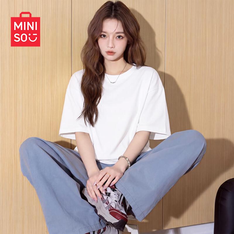 MINISO Women s Pure Cotton Loose Fit Short Sleeve T-Shirt S