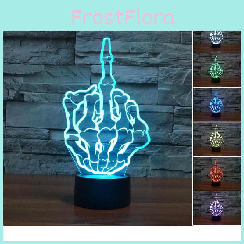 Middle Hand Skull Finger 7 Color Acrylic Led Night Light Touch Control Decorate