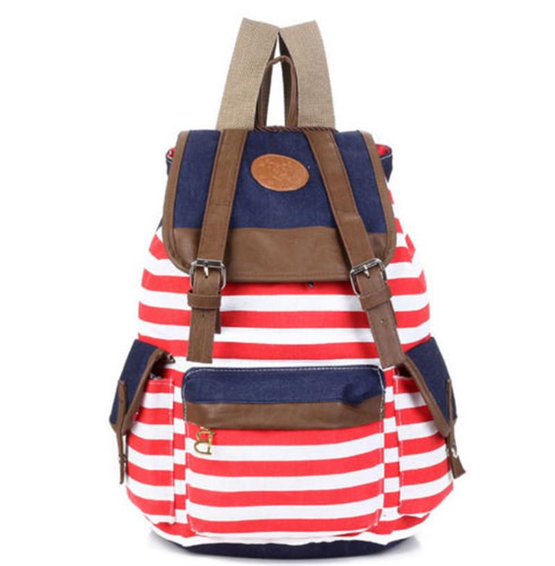 

Unisex Fashion Womens Stripes Canvas Backpack Rucksack Travel Hiking School Bag