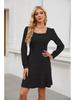 2026 Trendy Women's Square Neck Lantern Sleeve Babydoll Dress with Pockets