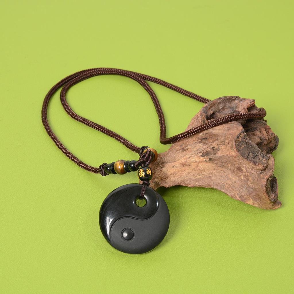 Obsidian Yin Yang Tai Chi Bagua Pendant Necklace