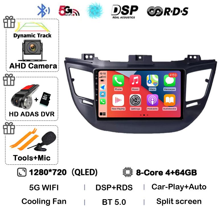 Android 14 Carplay Auto For Hyundai Tucson IX35 3 2015 2016 2017 2018 DSP 2Din Car Radio Multimedia Player GPS 4G+WIFI Stereo BT
