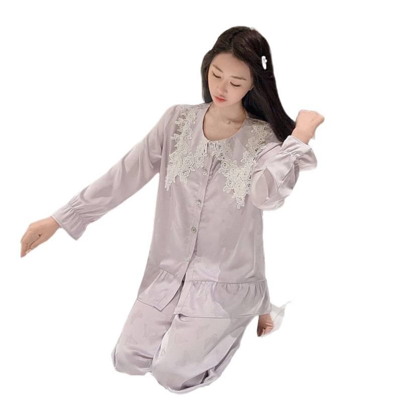 1011 lace cute princess style pajamas women's spring and autumn foreign style fashion can be worn outside loungewear two-piece set