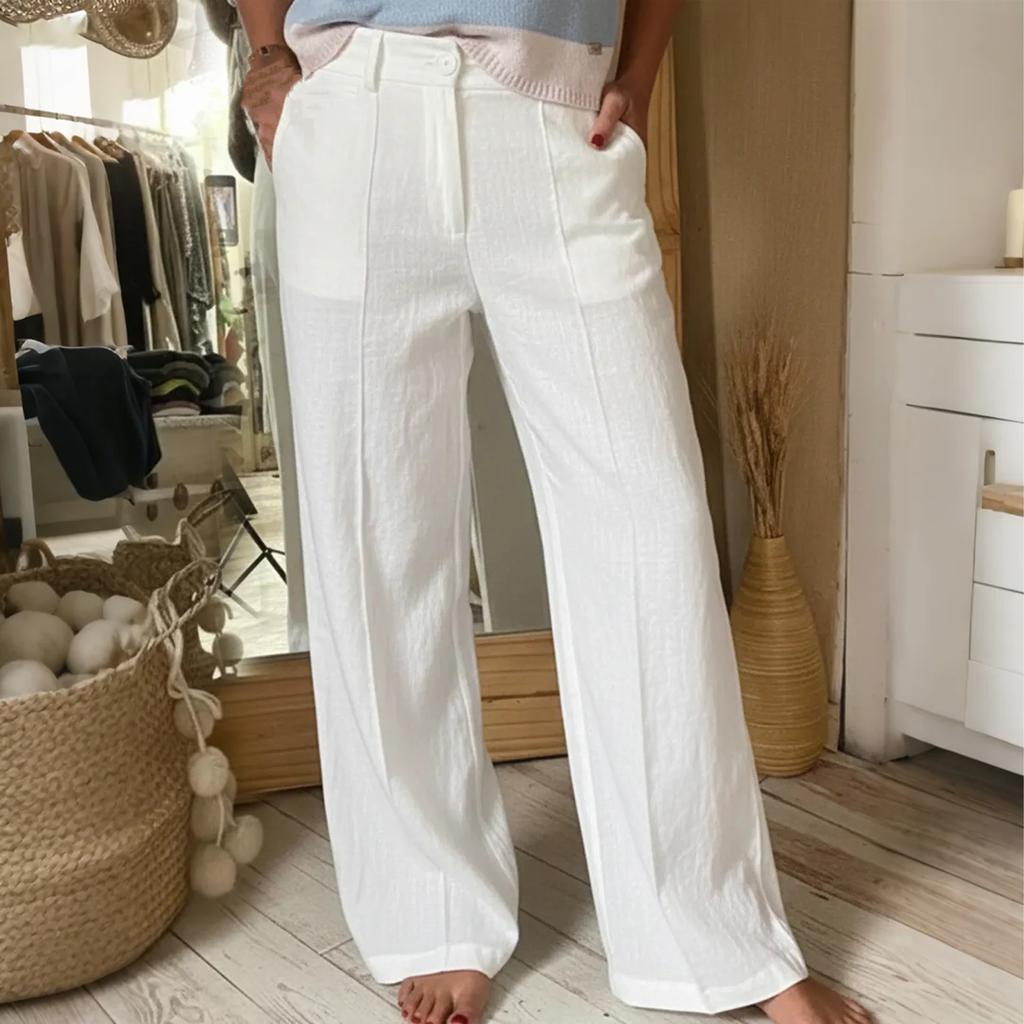 Women's Comfortable Wide,Leg Pants With Button And Zipper Pockets, Casual Straight Leg Pants
