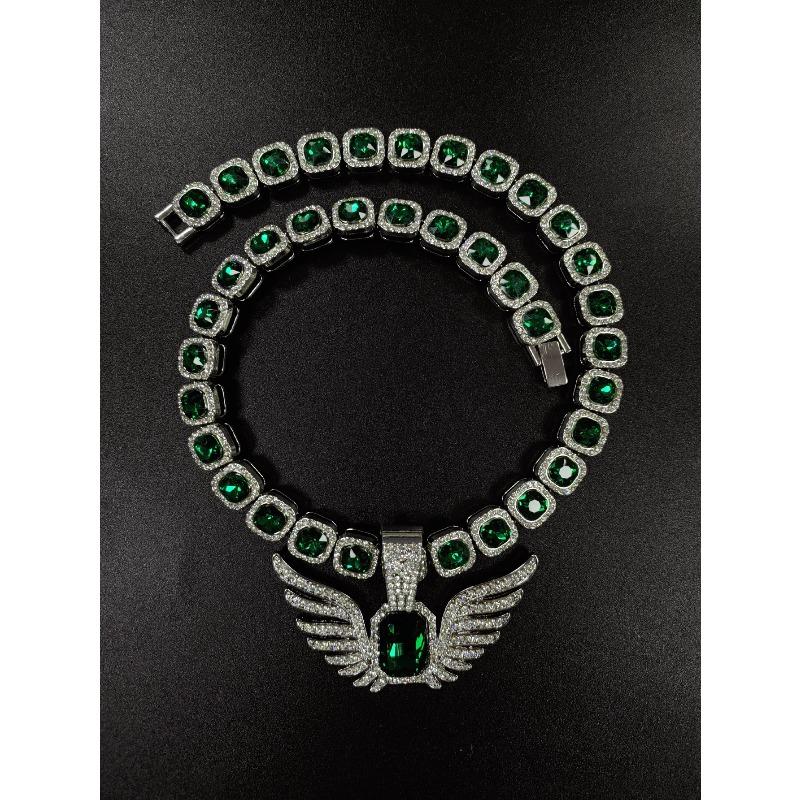 Light Luxury Niche Men's and Women's Fashionable Angel Wing Pendant, Ins, Wing Pendant, Emerald, Hip-hop, Rock Sugar Cuban Chain