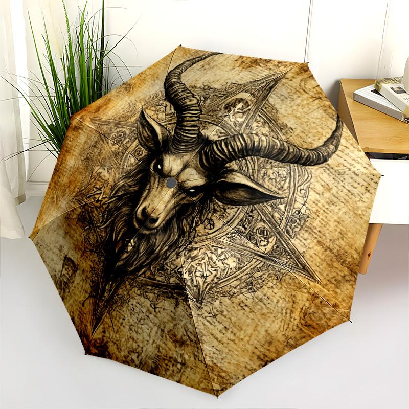 0106 Vintage Sheep Head  pattern, automatic folding umbrella, portable and foldable design, 8 ribs, a Christmas or birthday gift.