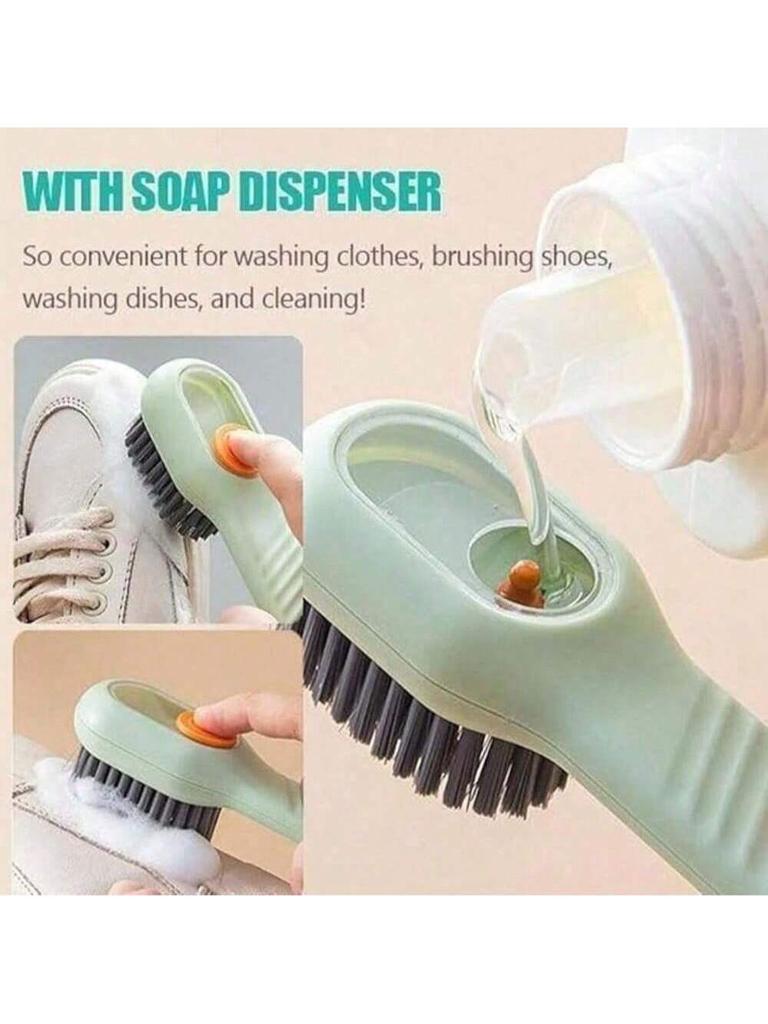 1pc Easy-To-Use White PP Multi-Functional Shoe Brush - Press-Type Built-In Liquid Dispenser, Soft Non-Destructive Bristles.