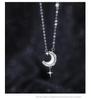 Sterling Silver S925 Star & Moon Necklace with Micro-Paved Stones and White Shell Pendant - Luxurious Valentine's Day Gift