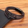 Punk Cross Design Leather Bracelet Classic Stainless Steel Men's Bangles Jewelry Luxury Multicolor Handsome Christmas Gifts