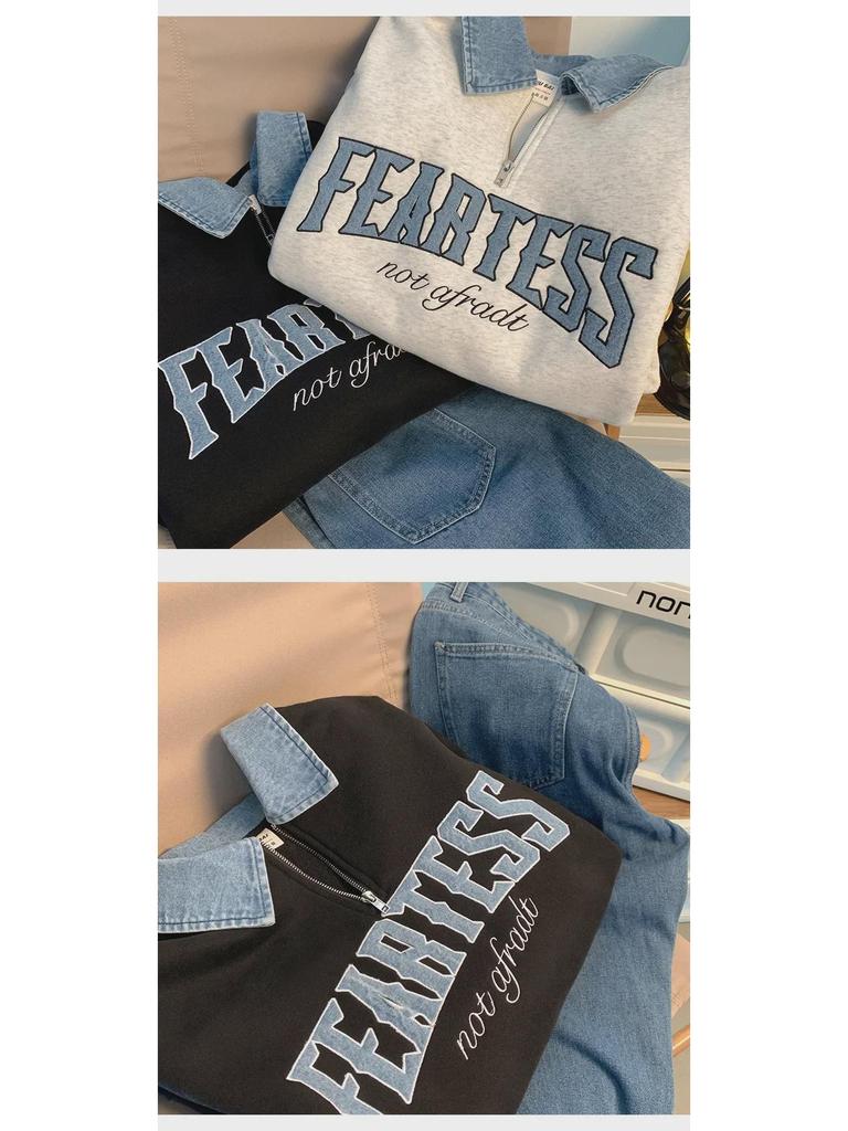 Men's Oversized Half-Zip Polo Collar Sweatshirt - Heavyweight, Hoodless, Autumn/Winter Jacket