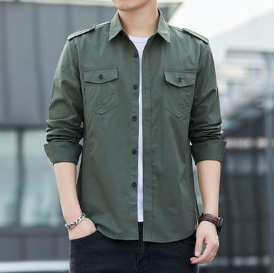 Herren Koreanischer Stil Slim-Fit Baumwolle Langarm Freizeit Hemdjacke