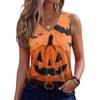 Women's Sleeveless V Neck Tank Top Casual Halloween Pumpkin Print Blouse Lightweight Summer Shirt for Everyday Wear