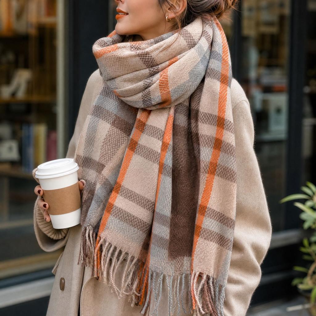 Women's Thick Plaid Scarf and Shawl Wrap for Winter Warmth