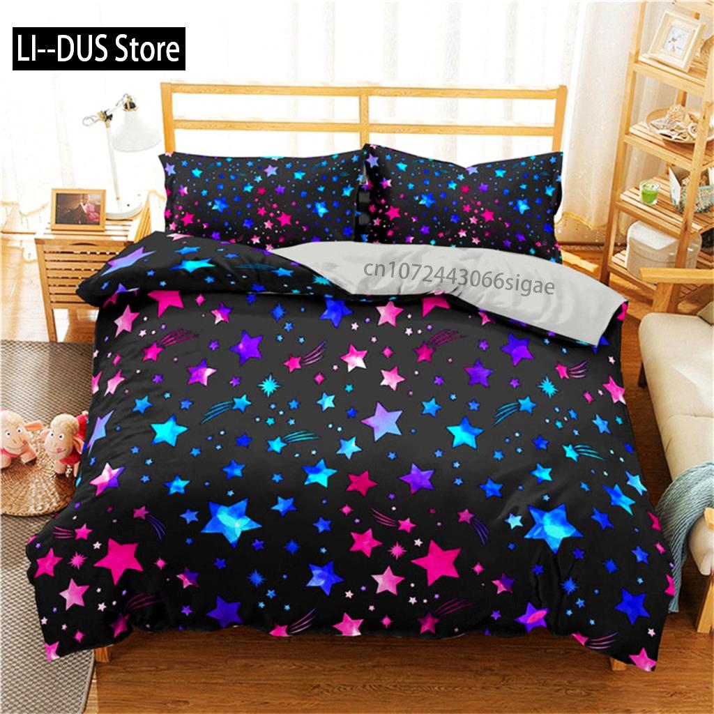 Duvet Cover Stars Bedding Set Night Sky Kids Girls Boys Night Sky Duvet Cover Set Dark Blue Galaxy For Women Children Room Decor