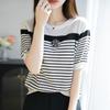 Women Knit T-shirt MODERN NEW SAGA Summer Knitted Shirt Short Sleeve Tees O-neck Patchwork Pullover Knit Tops