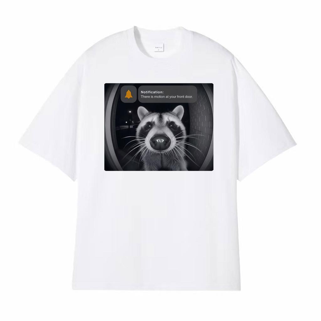 There Is Motion At Your Front Door Funny Raccoon Meme T Shirt Unisex Women Harajuku Retro Tshirts Summer ONeck Tshirt Streetwear