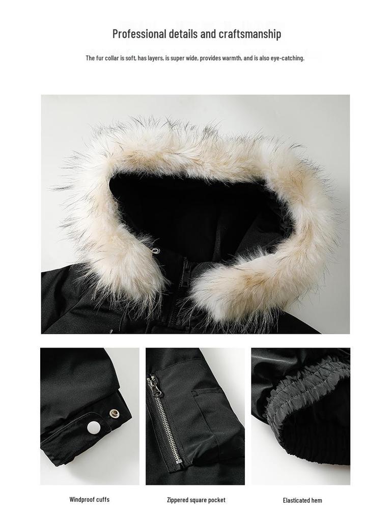 Unisex High-End Winter Trench Coat with Fur Collar, Casual Trendy Thickened Down Jacket