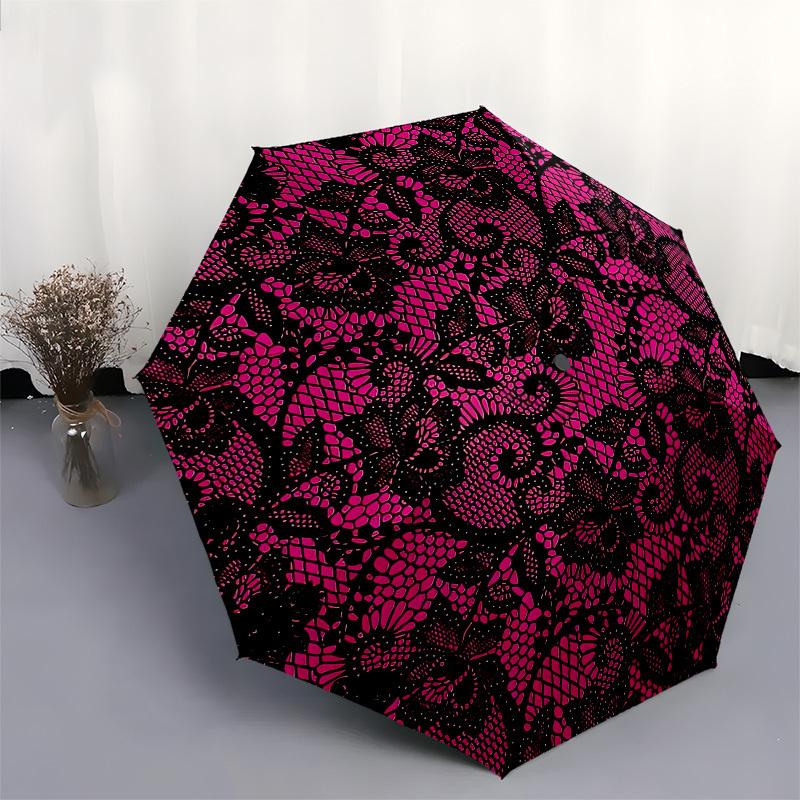 1pc Pink Floral Lace Pattern Umbrella with Plastic Handle, Suitable for All Seasons Outdoor PT420