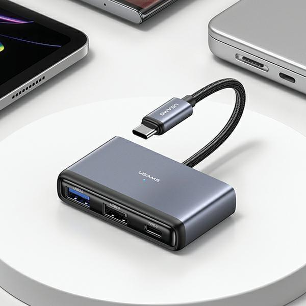Usams Adapter Hub 4W1 2Xusb 2.0/Usb 3.0/Usb-C Szary/Dark Grey Sj627Hub01 (Us-Sj627)