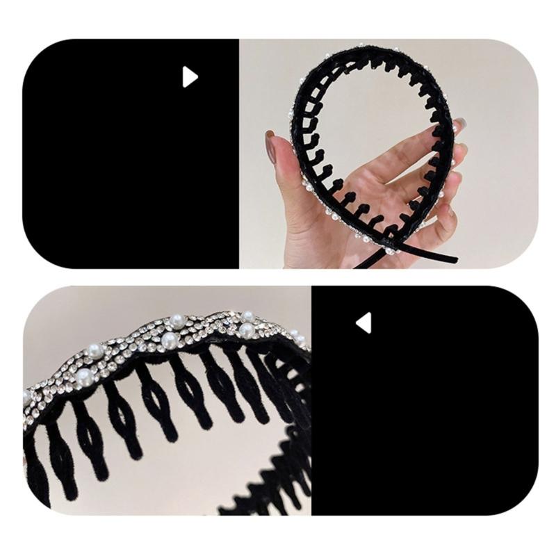 Sparkling Flocking Hairbands With Anti Slip Toothcomb, High Cranium Headdress For Women Hair Decoration 3 Piece Set